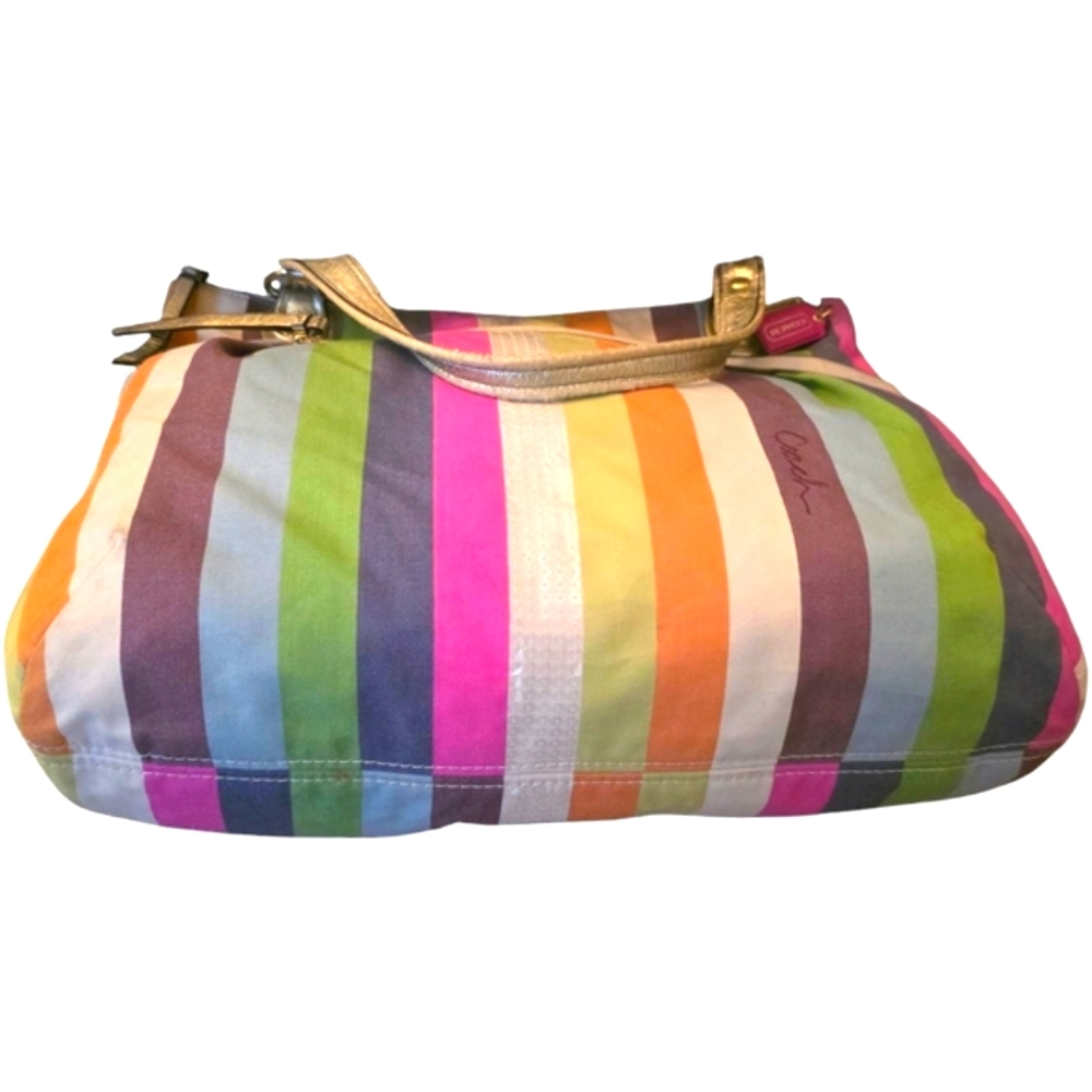 COACH Legacy Poppy Colorful Striped Sequin Large Glam Boho 19021 Tote - Picture 14 of 15